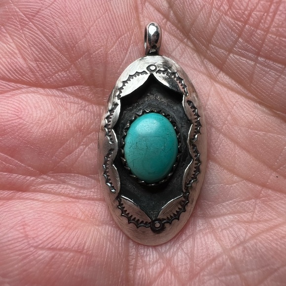 Turquoise Shadowbox Sterling Silver 925 Necklace Pendant - Picture 1 of 2